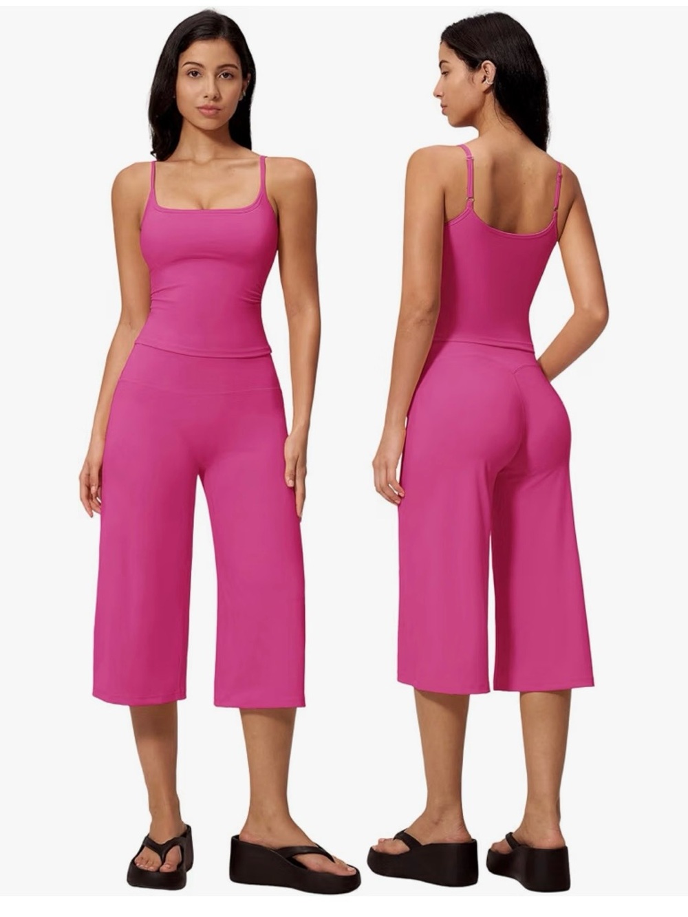 Women's Pink Wide-Leg Cropped Jumpsuit with Spaghetti Straps